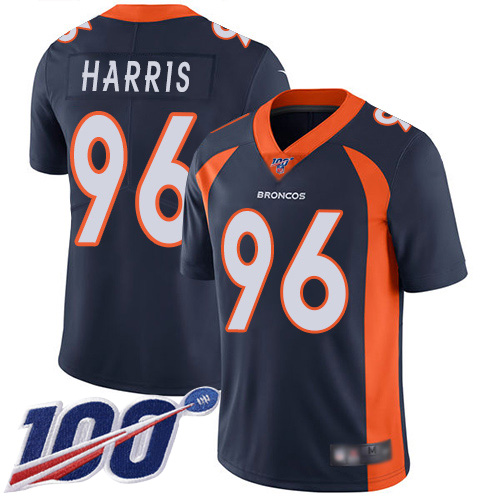 Men Denver Broncos #96 Shelby Harris Navy Blue Alternate Vapor Untouchable Limited Player 100th Season Football NFL Jersey